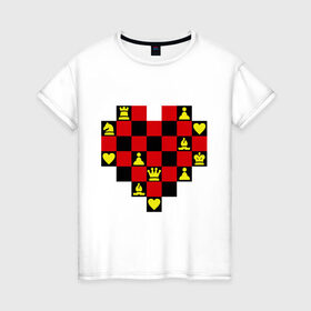 Женская футболка хлопок с принтом Шахматное сердце в Новосибирске, 100% хлопок | прямой крой, круглый вырез горловины, длина до линии бедер, слегка спущенное плечо | Тематика изображения на принте: chess | i love chess | сердце | шахматы | я люблю шахматы