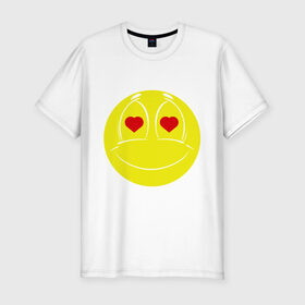 Мужская футболка премиум с принтом Влюбленный смайлик в Новосибирске, 92% хлопок, 8% лайкра | приталенный силуэт, круглый вырез ворота, длина до линии бедра, короткий рукав | smile | любовь | смайл | смайлик | улыбка