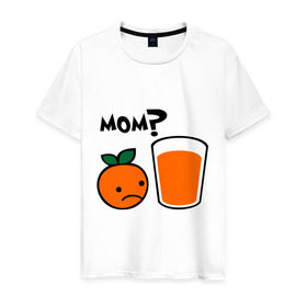 Мужская футболка хлопок с принтом Грустный апельсин в Новосибирске, 100% хлопок | прямой крой, круглый вырез горловины, длина до линии бедер, слегка спущенное плечо. | Тематика изображения на принте: orange | апельсин | напиток | сок | стакан | фрукты