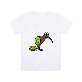 Детская футболка хлопок с принтом Птичка Киви в Новосибирске, 100% хлопок | круглый вырез горловины, полуприлегающий силуэт, длина до линии бедер | еда | животные | звери | птица | фрукты
