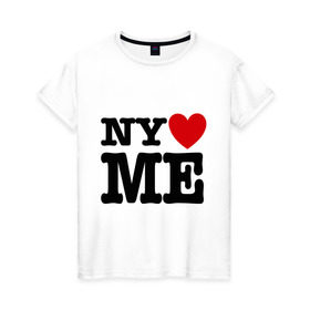 Женская футболка хлопок с принтом Ny love me нью йорк любит меня в Новосибирске, 100% хлопок | прямой крой, круглый вырез горловины, длина до линии бедер, слегка спущенное плечо | i love | ny love me | нью йорк любит меня | я люблю