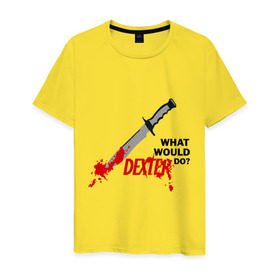 Мужская футболка хлопок с принтом what would Dexter do? в Новосибирске, 100% хлопок | прямой крой, круглый вырез горловины, длина до линии бедер, слегка спущенное плечо. | dexter | декстер | сериал | тв | телевидение | что бы сделал декстер | я люблю декстера