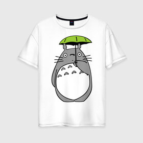 Женская футболка хлопок Oversize с принтом totoro с зонтом в Новосибирске, 100% хлопок | свободный крой, круглый ворот, спущенный рукав, длина до линии бедер
 | anime | totoro | аниме | кот totoro | тоторо