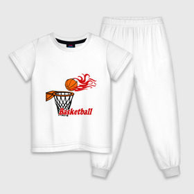 Детская пижама хлопок с принтом Баскетбол (огненный мяч) в Новосибирске, 100% хлопок |  брюки и футболка прямого кроя, без карманов, на брюках мягкая резинка на поясе и по низу штанин
 | Тематика изображения на принте: basketball | nba | нба