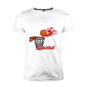 Мужская футболка премиум с принтом Баскетбол (огненный мяч) в Новосибирске, 92% хлопок, 8% лайкра | приталенный силуэт, круглый вырез ворота, длина до линии бедра, короткий рукав | basketball | nba | нба