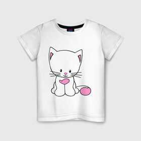 Детская футболка хлопок с принтом милый котенок в Новосибирске, 100% хлопок | круглый вырез горловины, полуприлегающий силуэт, длина до линии бедер | kitty | животное | зверь | киса | котик | котяра | кошка | любимец | питомец