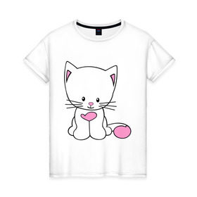 Женская футболка хлопок с принтом милый котенок в Новосибирске, 100% хлопок | прямой крой, круглый вырез горловины, длина до линии бедер, слегка спущенное плечо | kitty | животное | зверь | киса | котик | котяра | кошка | любимец | питомец