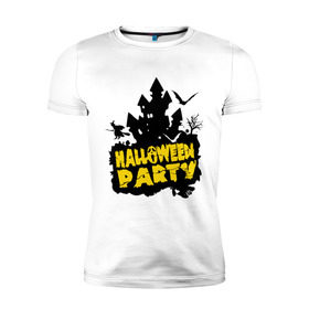 Мужская футболка премиум с принтом Halloween party-замок в Новосибирске, 92% хлопок, 8% лайкра | приталенный силуэт, круглый вырез ворота, длина до линии бедра, короткий рукав | halloween | halloween party замок | party | замок | праздники | хэллоуин
