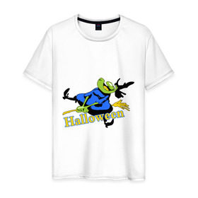 Мужская футболка хлопок с принтом Бабка на метле в Новосибирске, 100% хлопок | прямой крой, круглый вырез горловины, длина до линии бедер, слегка спущенное плечо. | halloveen | halloven | hallovin | halloween | hallowin | haloween | halowen | helloven | hellovin | helloween | hellowen | hellowin | helowen | helowin | халловин | халлуин | халовин | халу | хелловин | хеллоуин | хеллувин | хеловин | хелуин | хэлловин | 