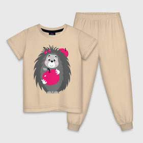 Детская пижама хлопок с принтом Ёжик держит яблоко в Новосибирске, 100% хлопок |  брюки и футболка прямого кроя, без карманов, на брюках мягкая резинка на поясе и по низу штанин
 | ежик | животные | милые создания