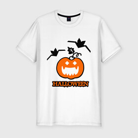 Мужская футболка премиум с принтом Тыква на хэллоуин в Новосибирске, 92% хлопок, 8% лайкра | приталенный силуэт, круглый вырез ворота, длина до линии бедра, короткий рукав | halloveen | halloven | hallovin | haloween | halowen | helloven | hellovin | helloween | hellowen | hellowin | helowen | helowin | тыква | халловин | халлувин | халлуин | халовин | халуин | хелловин | хеллоуин | хеллувин | хеловин | хелуин | хэлловин | хэ