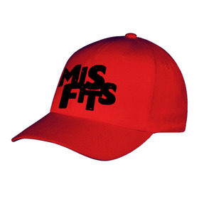 Бейсболка с принтом Misfits лого в Новосибирске, 100% хлопок | классический козырек, металлическая застежка-регулятор размера | missfit | мисфит | отбросы | сериалы