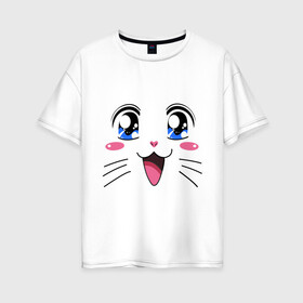 Женская футболка хлопок Oversize с принтом Японская кошечка в Новосибирске, 100% хлопок | свободный крой, круглый ворот, спущенный рукав, длина до линии бедер
 | аниме | глаза | глазки | девушкам | киса | кот | коте | котенок | кошечка | кошка | милые создания | мордочка | японская кошечка