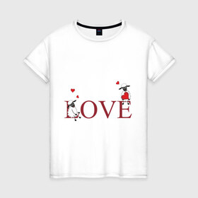 Женская футболка хлопок с принтом Red heart sheep в Новосибирске, 100% хлопок | прямой крой, круглый вырез горловины, длина до линии бедер, слегка спущенное плечо | love | девушкам | женские | любовь | овечки | сердечки | сердца