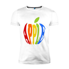 Мужская футболка премиум с принтом Apple яблоко в Новосибирске, 92% хлопок, 8% лайкра | приталенный силуэт, круглый вырез ворота, длина до линии бедра, короткий рукав | apple | яблоко