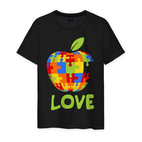 Мужская футболка хлопок с принтом Apple пазл в Новосибирске, 100% хлопок | прямой крой, круглый вырез горловины, длина до линии бедер, слегка спущенное плечо. | apple | love apple | люблю эппл | паззлы | яблоко