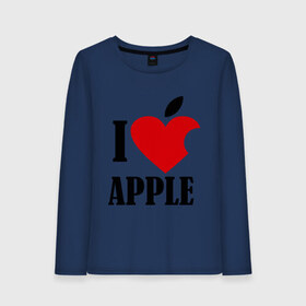 Женский лонгслив хлопок с принтом i love apple с листиком в Новосибирске, 100% хлопок |  | apple | джобс | телефон | яблоко