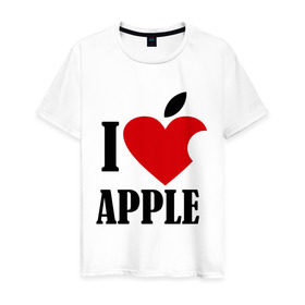 Мужская футболка хлопок с принтом i love apple с листиком в Новосибирске, 100% хлопок | прямой крой, круглый вырез горловины, длина до линии бедер, слегка спущенное плечо. | apple | джобс | телефон | яблоко