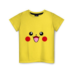 Детская футболка хлопок с принтом Happy Pikachu в Новосибирске, 100% хлопок | круглый вырез горловины, полуприлегающий силуэт, длина до линии бедер | Тематика изображения на принте: happy pikachu | pikachu | пикачу | покемоны | счастливый пикачу