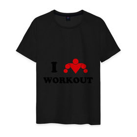 Мужская футболка хлопок с принтом I love WorkOut в Новосибирске, 100% хлопок | прямой крой, круглый вырез горловины, длина до линии бедер, слегка спущенное плечо. | Тематика изображения на принте: street workout | workout | брусья | воркаут | спорт