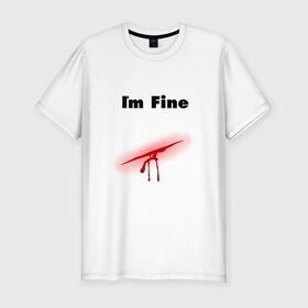Мужская футболка премиум с принтом Порез в Новосибирске, 92% хлопок, 8% лайкра | приталенный силуэт, круглый вырез ворота, длина до линии бедра, короткий рукав | Тематика изображения на принте: im fine | в порядке | кровь | рана | шрам
