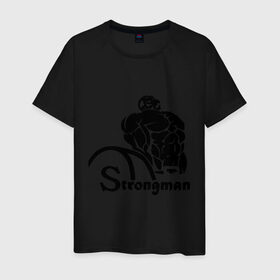 Мужская футболка хлопок с принтом Strongman в Новосибирске, 100% хлопок | прямой крой, круглый вырез горловины, длина до линии бедер, слегка спущенное плечо. | body building | bodybuilding | боди билдинг | бодибилдинг | качек | русская сила | сила | силач