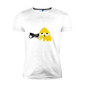 Мужская футболка премиум с принтом Цыпленок гангстер (chicken gangster) в Новосибирске, 92% хлопок, 8% лайкра | приталенный силуэт, круглый вырез ворота, длина до линии бедра, короткий рукав | дуло | оружие | пистолет | птенчик | птичка | цыпа | яйцо