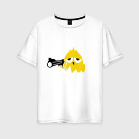 Женская футболка хлопок Oversize с принтом Цыпленок гангстер (chicken gangster) в Новосибирске, 100% хлопок | свободный крой, круглый ворот, спущенный рукав, длина до линии бедер
 | дуло | оружие | пистолет | птенчик | птичка | цыпа | яйцо
