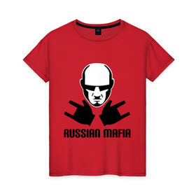 Женская футболка хлопок с принтом Russian mafia в Новосибирске, 100% хлопок | прямой крой, круглый вырез горловины, длина до линии бедер, слегка спущенное плечо | бандит | в очках | внешность | гангстер | лицо | русская мафия