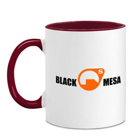 Кружка двухцветная с принтом Black mesa Main logo в Новосибирске, керамика | объем — 330 мл, диаметр — 80 мм. Цветная ручка и кайма сверху, в некоторых цветах — вся внутренняя часть | Тематика изображения на принте: black mesa | игры | компьютерные игры