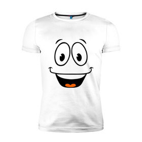 Мужская футболка премиум с принтом Радостный смайлик в Новосибирске, 92% хлопок, 8% лайкра | приталенный силуэт, круглый вырез ворота, длина до линии бедра, короткий рукав | Тематика изображения на принте: cool777 | smile | смайл | смайлик | улыбка