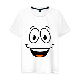 Мужская футболка хлопок с принтом Радостный смайлик в Новосибирске, 100% хлопок | прямой крой, круглый вырез горловины, длина до линии бедер, слегка спущенное плечо. | cool777 | smile | смайл | смайлик | улыбка