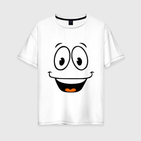 Женская футболка хлопок Oversize с принтом Радостный смайлик в Новосибирске, 100% хлопок | свободный крой, круглый ворот, спущенный рукав, длина до линии бедер
 | cool777 | smile | смайл | смайлик | улыбка