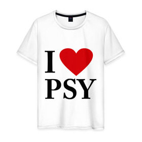 Мужская футболка хлопок с принтом I love PSY в Новосибирске, 100% хлопок | прямой крой, круглый вырез горловины, длина до линии бедер, слегка спущенное плечо. | gangnam style | интернет приколы | корейский репер | корейский рэп | корея