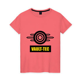 Женская футболка хлопок с принтом Fallout Vault-tec в Новосибирске, 100% хлопок | прямой крой, круглый вырез горловины, длина до линии бедер, слегка спущенное плечо | fallout | логотип | постапокалиптические | фаллаут | фоллаут