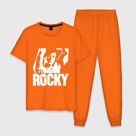 Мужская пижама хлопок с принтом Рокки Бальбоа (Rocky) в Новосибирске, 100% хлопок | брюки и футболка прямого кроя, без карманов, на брюках мягкая резинка на поясе и по низу штанин
 | rocky | рокки | рокки бальбоа