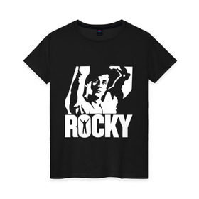 Женская футболка хлопок с принтом Рокки Бальбоа (Rocky) в Новосибирске, 100% хлопок | прямой крой, круглый вырез горловины, длина до линии бедер, слегка спущенное плечо | rocky | рокки | рокки бальбоа