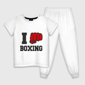 Детская пижама хлопок с принтом i love boxing - я люблю бокс в Новосибирске, 100% хлопок |  брюки и футболка прямого кроя, без карманов, на брюках мягкая резинка на поясе и по низу штанин
 | sport | боксер | боксировать | кулак | ринг | рука | спорт | спортсмен | удар