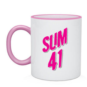 Кружка двухцветная с принтом Sum 41 logo в Новосибирске, керамика | объем — 330 мл, диаметр — 80 мм. Цветная ручка и кайма сверху, в некоторых цветах — вся внутренняя часть | Тематика изображения на принте: sum 41 | музыка | панк рок | рок | сам 41