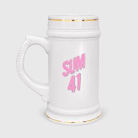 Кружка пивная с принтом Sum 41 pink в Новосибирске,  керамика (Материал выдерживает высокую температуру, стоит избегать резкого перепада температур) |  объем 630 мл | rock | музыка | музыкальные стили | панк | панк рок | рок