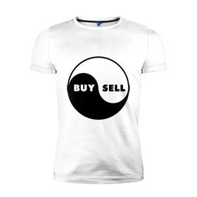 Мужская футболка премиум с принтом Инь Янь буржуя в Новосибирске, 92% хлопок, 8% лайкра | приталенный силуэт, круглый вырез ворота, длина до линии бедра, короткий рукав | buy | sell | инь ян | купить | продать