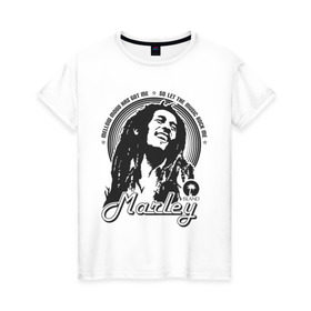 Женская футболка хлопок с принтом Marley в Новосибирске, 100% хлопок | прямой крой, круглый вырез горловины, длина до линии бедер, слегка спущенное плечо | bob markey | marley | reggae | боб марли | регги