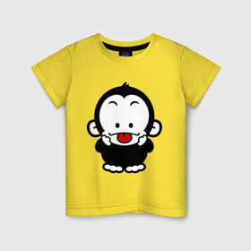 Детская футболка хлопок с принтом Веселая обезьянка в Новосибирске, 100% хлопок | круглый вырез горловины, полуприлегающий силуэт, длина до линии бедер | веселая | веселая обезьянка | животные | обезьяна | обезьянка | прикольные картинки