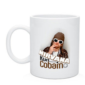 Кружка с принтом Kurt Cobain в очках в Новосибирске, керамика | объем — 330 мл, диаметр — 80 мм. Принт наносится на бока кружки, можно сделать два разных изображения | Тематика изображения на принте: kurt cobain | kurt cobain в очках | nirvana | музыка | нирвана