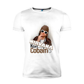 Мужская футболка премиум с принтом Kurt Cobain в очках в Новосибирске, 92% хлопок, 8% лайкра | приталенный силуэт, круглый вырез ворота, длина до линии бедра, короткий рукав | kurt cobain | kurt cobain в очках | nirvana | музыка | нирвана