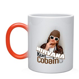 Кружка хамелеон с принтом Kurt Cobain в очках в Новосибирске, керамика | меняет цвет при нагревании, емкость 330 мл | kurt cobain | kurt cobain в очках | nirvana | музыка | нирвана