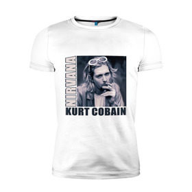 Мужская футболка премиум с принтом Nirvana- Kurt Cobain в Новосибирске, 92% хлопок, 8% лайкра | приталенный силуэт, круглый вырез ворота, длина до линии бедра, короткий рукав | kurt cobain | nirvana | группы | курт кобейн | музыка | музыкальные группы. курт | нирвана
