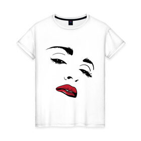 Женская футболка хлопок с принтом Мадонна в Новосибирске, 100% хлопок | прямой крой, круглый вырез горловины, длина до линии бедер, слегка спущенное плечо | madona | madonna | лицо | мадона | мадонна | музыка | певица | портрет