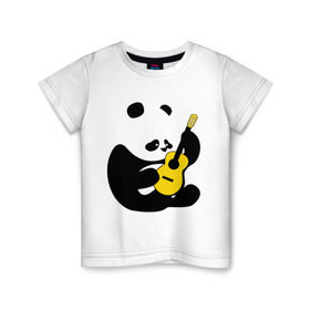 Детская футболка хлопок с принтом Панда играет на гитаре в Новосибирске, 100% хлопок | круглый вырез горловины, полуприлегающий силуэт, длина до линии бедер | панда