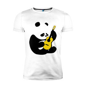 Мужская футболка премиум с принтом Панда играет на гитаре в Новосибирске, 92% хлопок, 8% лайкра | приталенный силуэт, круглый вырез ворота, длина до линии бедра, короткий рукав | панда